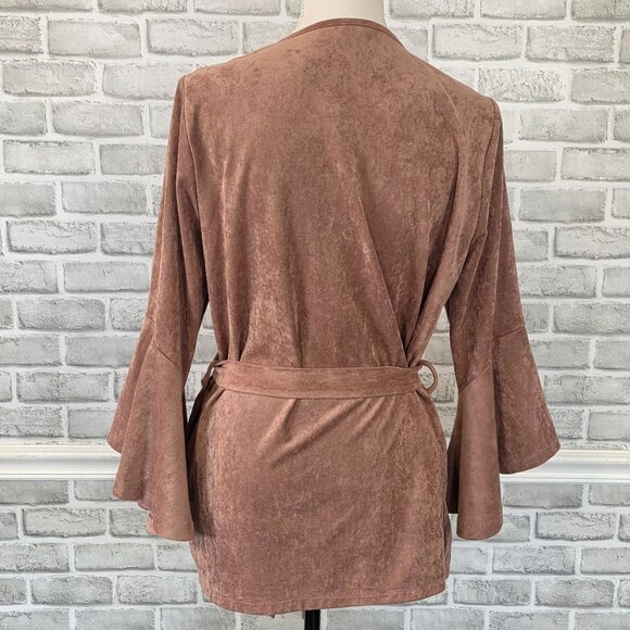 Kut From the Kloth Faux Suede Belted Jacket Dusty Rose Bell Sleeve Pocket Cozy - Picture 3 of 10